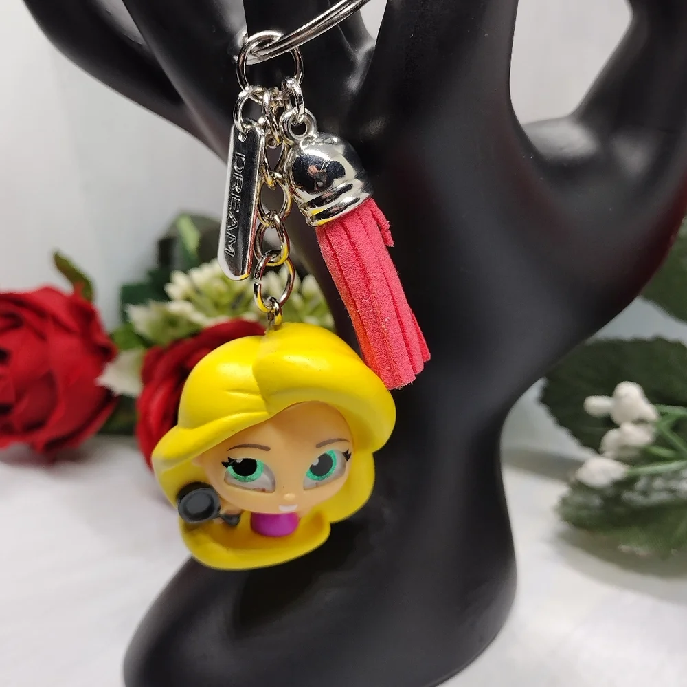 Kids Character Rapunzel Keychain Bag Charm - Yellow Hair, Pink Tassel